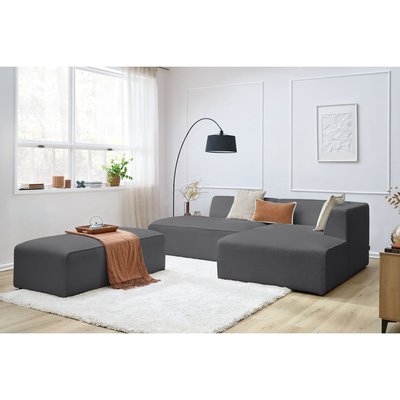 Canapé modulable 5 places en tissu bouclette avec pouf, MEGEVE BOBOCHIC