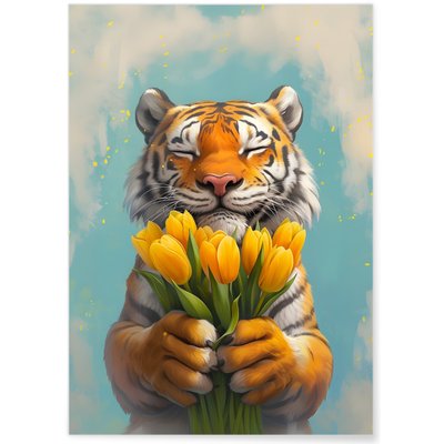 Affiche Tigre fleurs jaunes L'AFFICHERIE