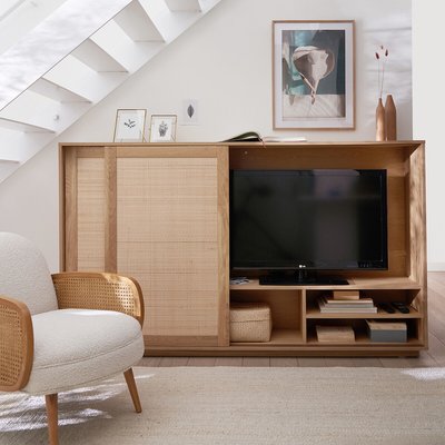 Meuble TV plaqué chêne et portes cannage, Palano LA REDOUTE INTERIEURS