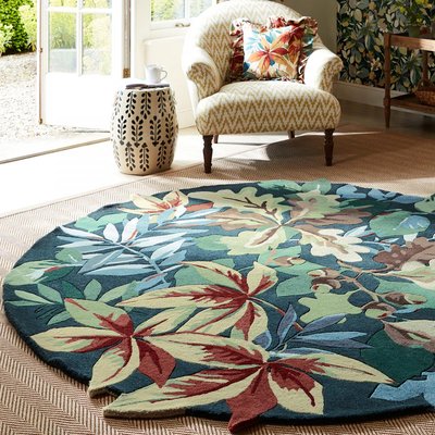 Tapis rond fait main en laine motif floral ROBINS UN AMOUR DE TAPIS