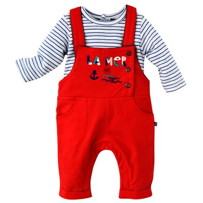 Ensemble salopette et t-shirt piment SUCRE D'ORGE