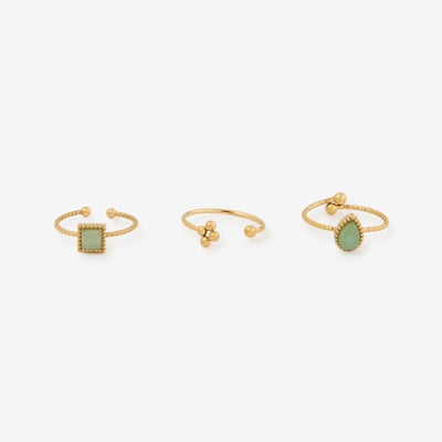 Set x3 bagues ajustables pierre d'Aventurine - acier inoxydable BALABOOSTE
