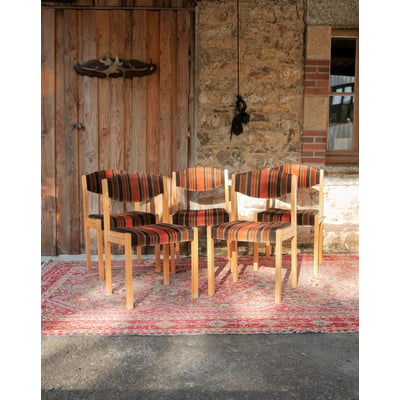 Lot de 5 chaises en velours à rayures Alma N°1984 - Bon état DEBONGOUT