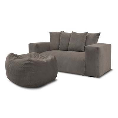 Canapé droit fixe 2 places en velours côtelé avec pouf, VOLTAIRE BOBOCHIC