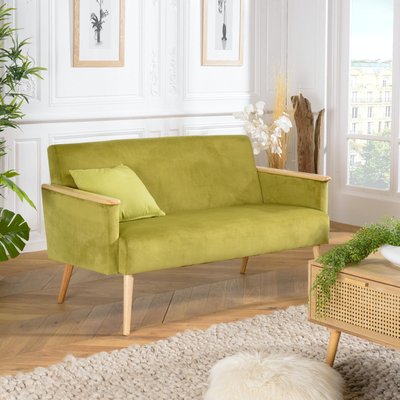 Canapé 2 places en velours vert et bois TIM PIER IMPORT