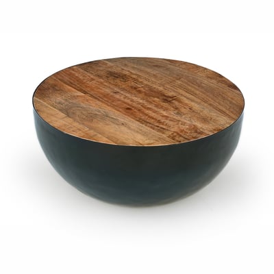Table basse ronde en bois massif et métal D70 cm - TAJY MAISON PAVANE