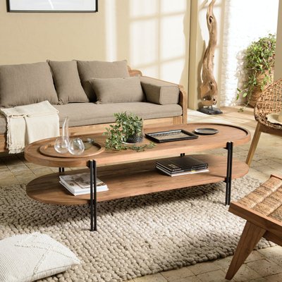 Table basse ovale double plateau en teck recyclé 160 cm SWING PIER IMPORT