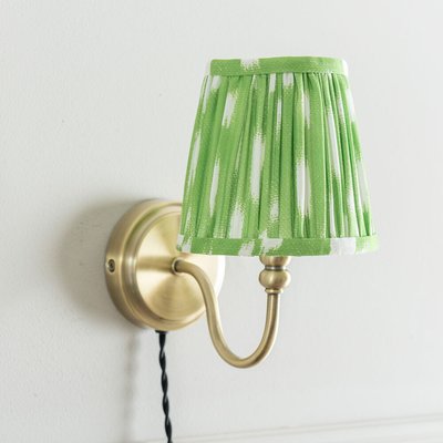 Antique Brass Plug In Wall Light with Gathered Shade SO'HOME