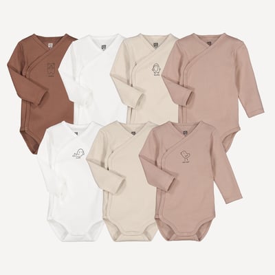 Set di 7 body con incrocio a maniche lunghe, in cotone, con motivi con animali LA REDOUTE COLLECTIONS