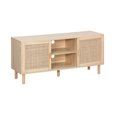 Meuble TV effet bois et cannage 2 portes 120cm CAMARGUE SWEEEK