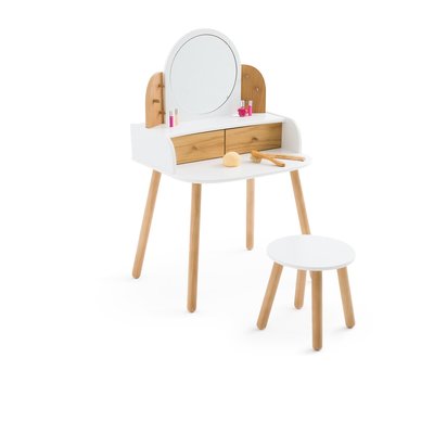 Atmosphera Tabouret Coiffeuse Aurell - Gris Clair Pieds Bois Blanc - H 45 Cm