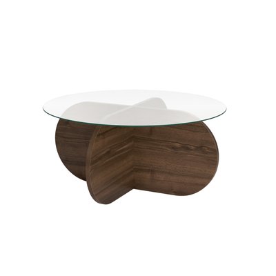 Table basse avec pieds croisés et plateau en verre trempé D75 cm - AERIS CALICOSY
