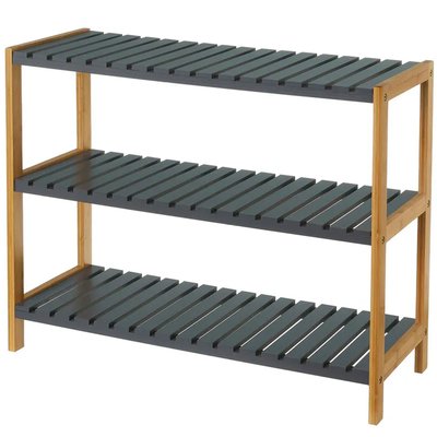 Étagère à chaussures bambou étroite 3 niveaux grise 70x26x58.5cm WADIGA