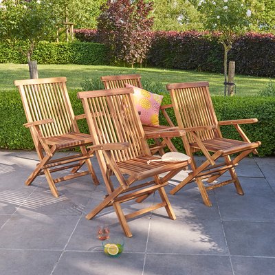 Fauteuil de jardin en teck huilé massif pliant (lot de 4)  BALI BERAH GETAH