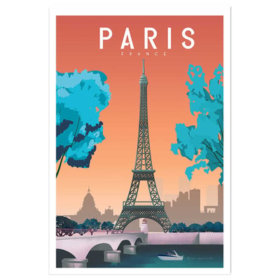 Affiche ville retro Paris France HEXOA