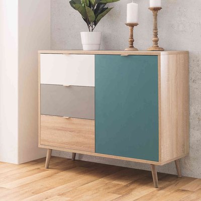 Commode scandinave 3 tiroirs 1 porte TERRE DE NUIT