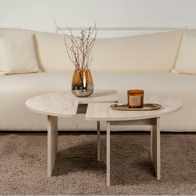 Table basse ronde effet travertin - design puzzle MARFA PIER IMPORT