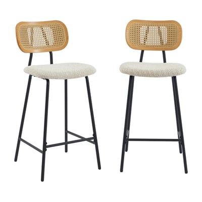 Lot de 2 tabourets de bar en tissu bouclette et métal H66,5cm- EMA DRAWER