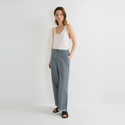 Pantalon droit rayé en coton MONOPRIX