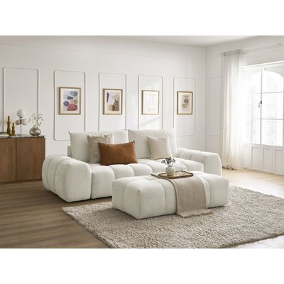 Canapé droit convertible 3 places en tissu chiné avec pouf, EVEREST BOBOCHIC