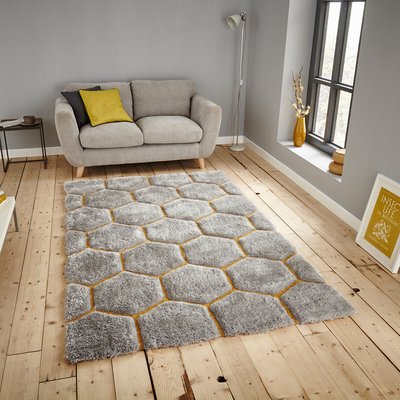 Geometric Hexagon Hand Carved Shaggy Rug SO'HOME