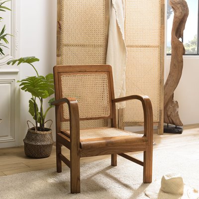 Fauteuil éthnique bois foncé et rotin DIKA PIER IMPORT