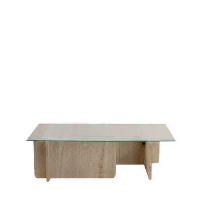 Table basse en verre trempé et effet travertin- CUBIX DRAWER