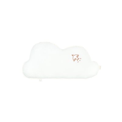 Coussin nuage L1N0 en lin français lavé - Broderie oiseau NOBODINOZ