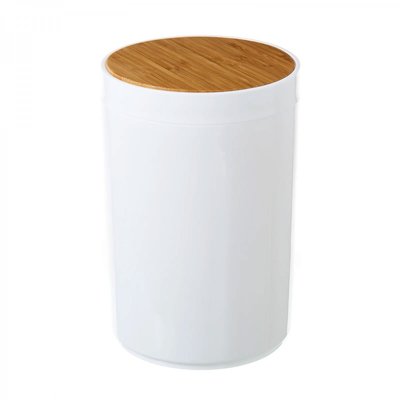 Poubelle de Salle de Bain en Plastique Blanc et Bambou - 5L WADIGA