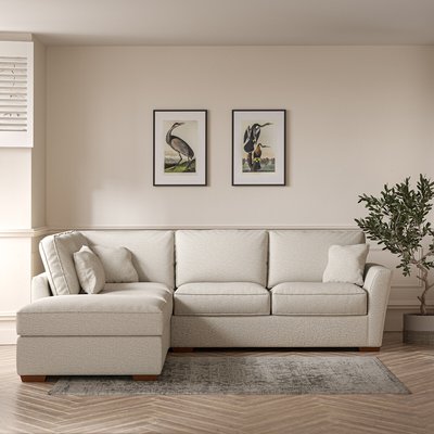 Florence Woven Corner Sofa & Modular Footstool Set with Dark Brown Wood Legs (Left Facing) SO'HOME