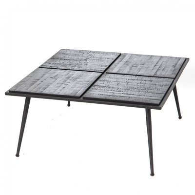 Table basse 80x80x38 cm Noir en Métal et Teck AMADEUS