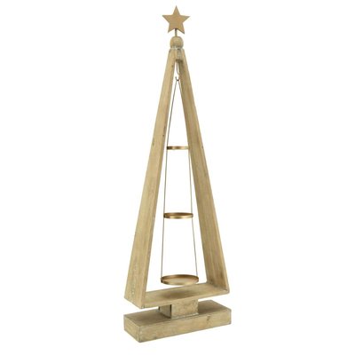 Porte bougies en bois vieilli et métal Sapin de Noël AUBRY GASPARD