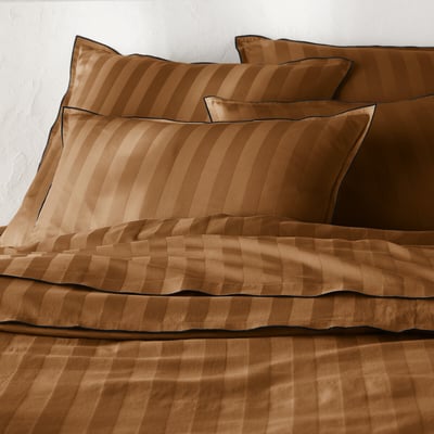 Housse de couette en satin de coton lavé, 118 fils, VICTOR RAYÉ LA REDOUTE INTERIEURS