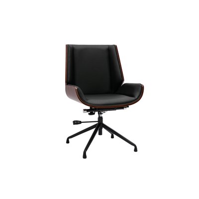 Chaise de bureau design pivotante 360° noir, bois foncé noyer et métal noir CURVED MILIBOO