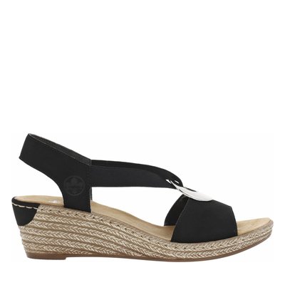 Sandales noirs à talon compensé beige aspect cordes tressées RIEKER