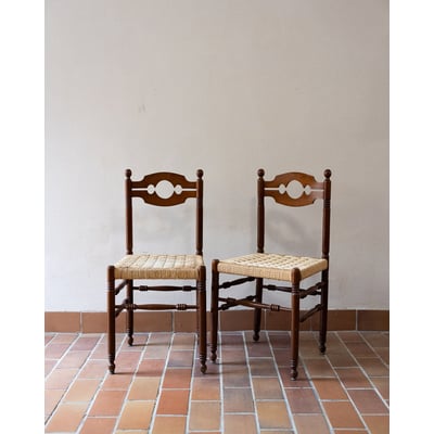 Paire de chaises en paillage Claude N°1479 - Bon état DEBONGOUT