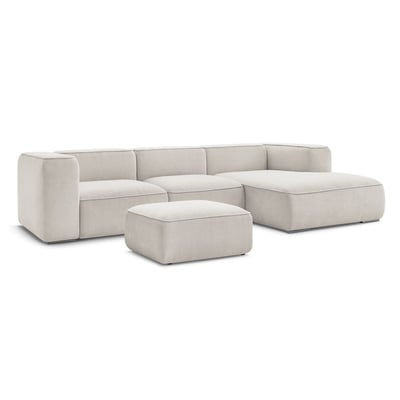 Canapé d'angle fixe 5 places en tissu texturé avec pouf, ZEPHYR BOBOCHIC