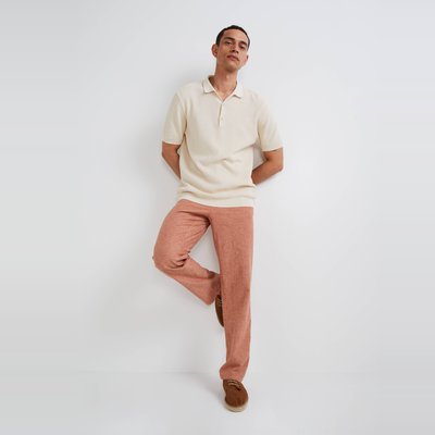 Pantalon élastique rayé en mélange coton et lin MONOPRIX