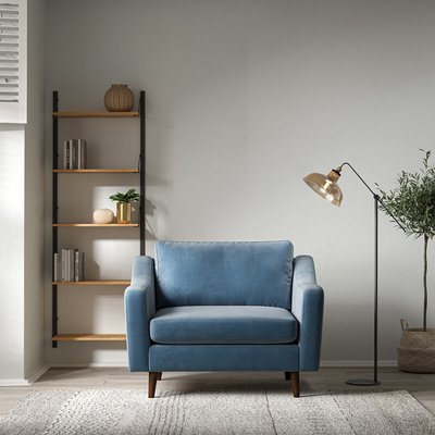 Rosa Curve Velvet Snuggle Chair with Dark Wood Legs SO'HOME