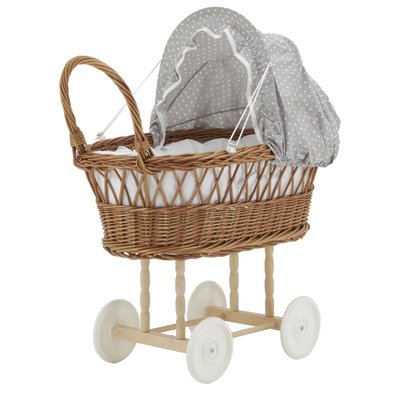 Berceau de poupée en osier buff tissu gris AUBRY GASPARD