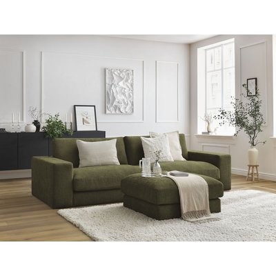 Canapé droit fixe 3 places en tissu texturé avec pouf, LEONARD BOBOCHIC