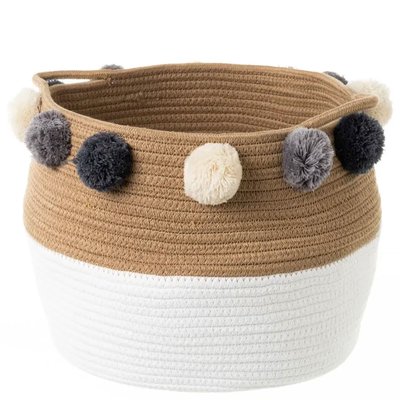 Panier de rangement chambre enfant tressé avec pompoms WADIGA