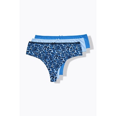 Lot de 3 strings, motif léopard / tons bleus ULLA POPKEN