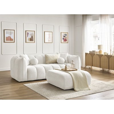 Canapé droit fixe 4 places en tissu bouclette avec pouf, DENVER BOBOCHIC