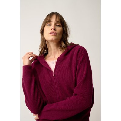 Gilet Zippé Capuche Bordeaux Helga JUST CASHMERE