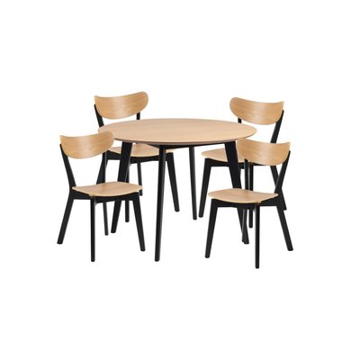 Table ronde en bois chêne/noir D105 + 4 chaises chêne/noir - LETA HELLIN, DEPUIS 1862
