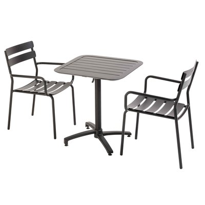 Table de terrasse 70x70 cm inclinable en aluminium et 2 chaises avec accoudoirs, ALMADA OVIALA