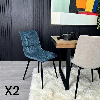 Chaise en velours bleu motif damier (lot de 2) PALERME PIER IMPORT