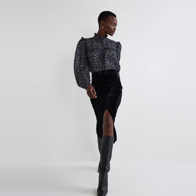Jupe midi en velours MONOPRIX
