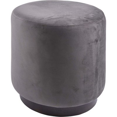 Pouf rond en velours et bois Gris LEITMOTIV